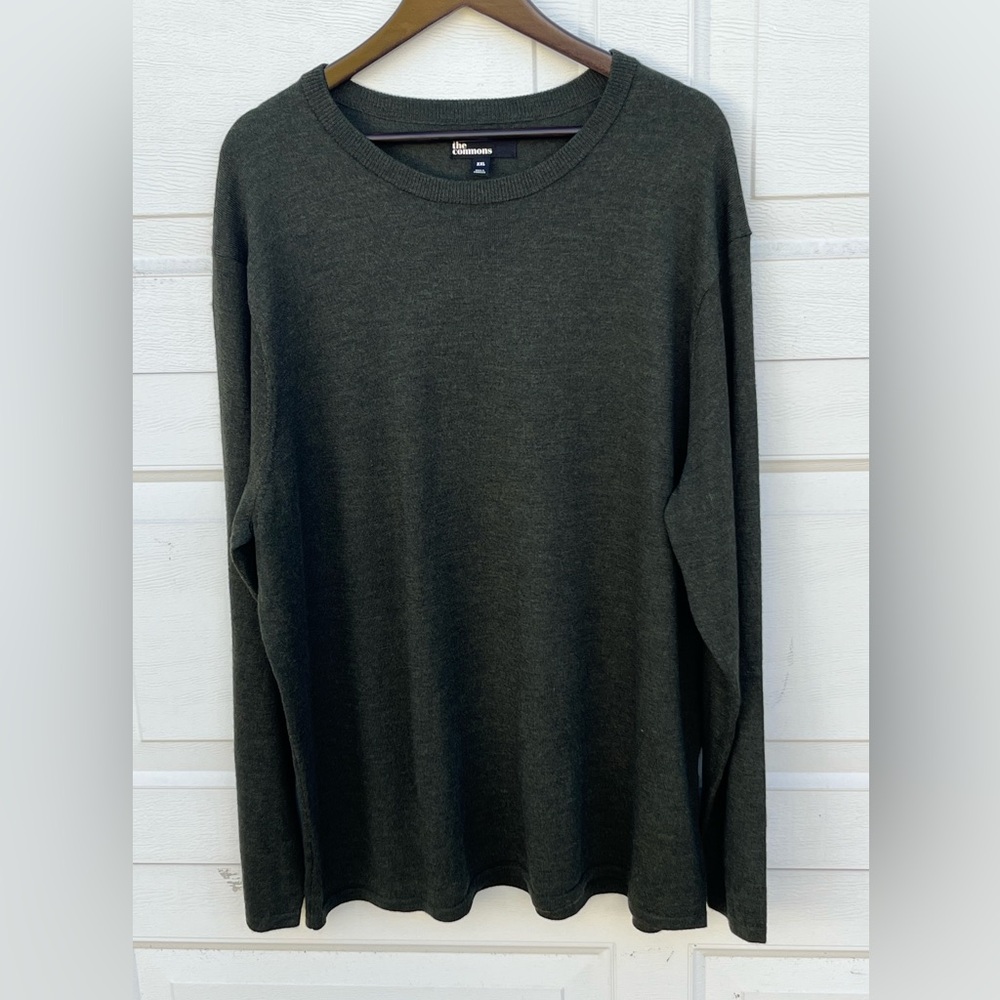Men's The Commons Olive Green 100% Merino Wool Crew Neck Pullover Sweater XXL